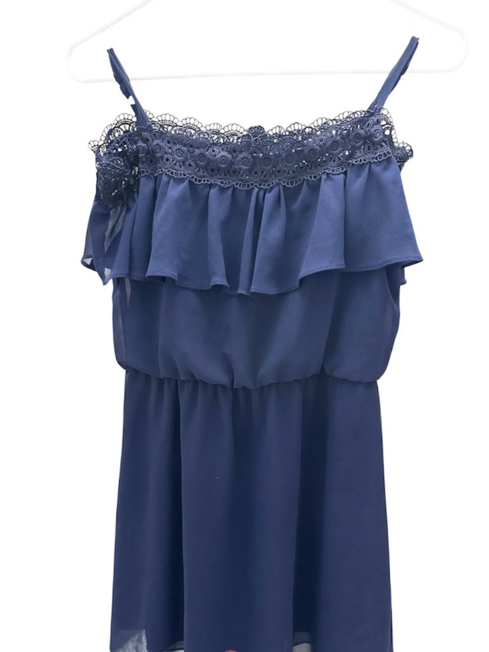IZ Byer Girl Dress Navy Blue Size 12 Lace Ruffles Elastic Waist Pre-owned